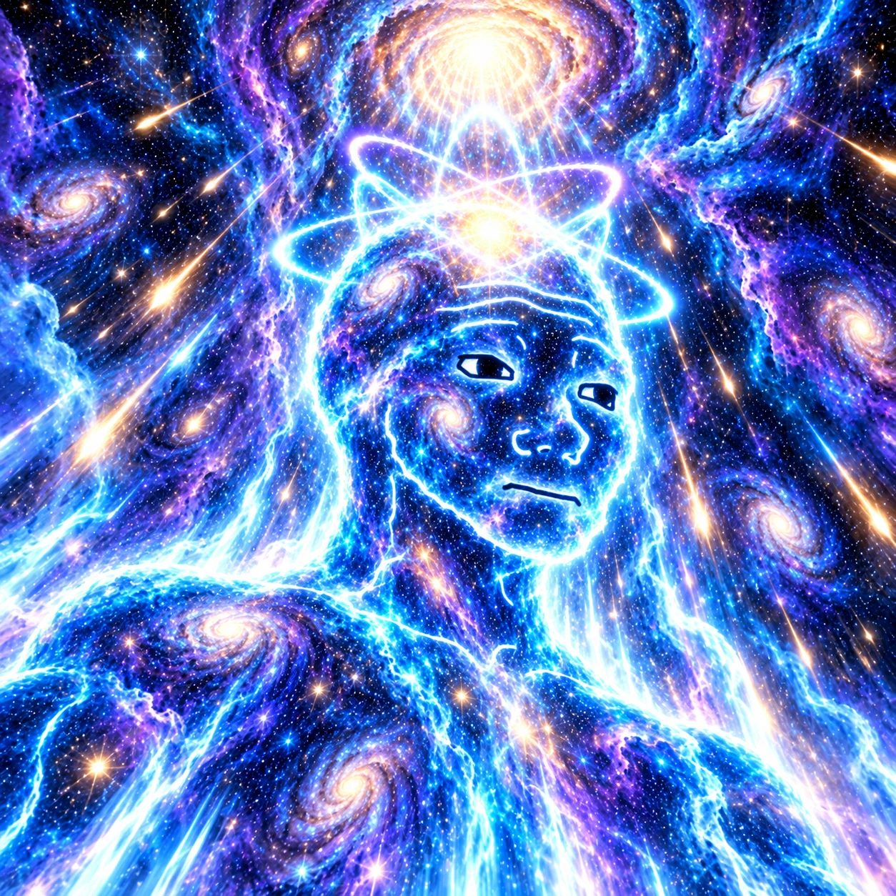 Wojo Quantum amid blue and violet galaxies