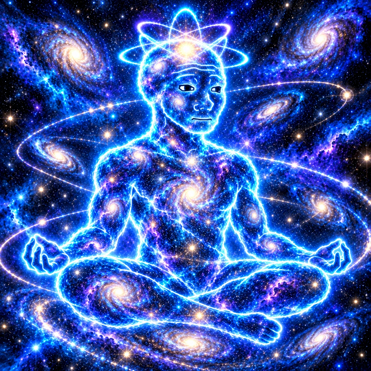 Wojo Quantum amid blue and violet galaxies